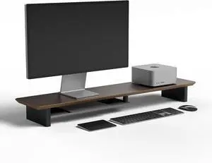 Walnut DualTier Monitor Stand for Modern Desk Setup  Minimalist Wooden Riser Shelf Dual Monitors, Laptops, Home Office Aesthetic (Dark Walnut, Large) by DT