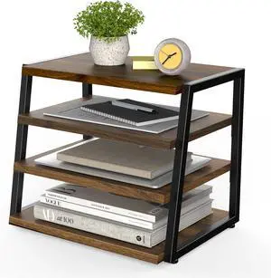 Desk Shelf Organizer, 4 Tier Desktop Shelf, Wood and Metal Office Shelves, Corner File Organizer for Supplies, Top of Organizers Accessories by DT