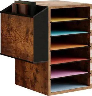 6 Tier Adjustable Countertop Mail Sorter, Mailboxes With Name Slots, Literature Organization Paper Storage Slot, Office Desk File Organizer, Wooden Desktop Mailbox for Classroom, Rustic Brown by DT