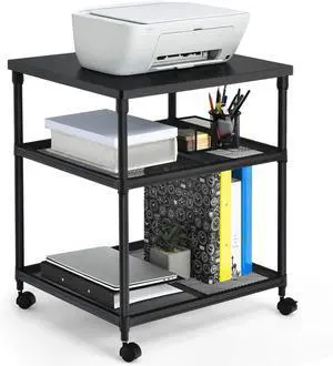 3-Tier Printer Stand Cart, Multifunctional Utility Cart w/Ample Storage Space, 360° Swivel Rolling & Lockable Wheels, Sturdy Iron Frame, Adjustable Heights, Organizer for Office by DT