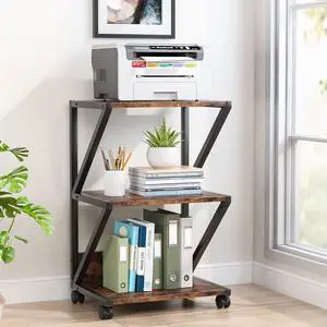 Printer Stand, 3-Tier Rolling Cart Under Desk Storage, Industrial Machine Storage Shelf on Wheels for Home Office by DT