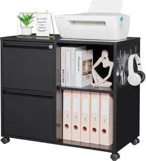 Mobile File Cabinet, Metal Lateral Rolling Printer Stand Filing Cabinets with Shelves for Home Office-Storage A4/F4/Letter (Black) by DT