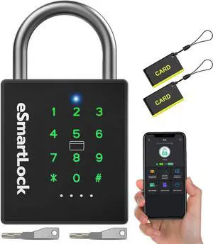 Heavy Duty Smart Padlock with Key, Pad Lock with Code Keypad, Weatherproof Bluetooth RFID Keyless Electronic Digital Combination Lock for Gate Outdoor Fence Storage Unit Locker Shed Pool