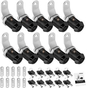 10 Pack Cabinet Lock with Keys, 7/8" RV Storage Locks Keyed Alike, RV Locks for Storage Door, Camper Cabinet Door Toolbox Lock Mailbox RV Cam Locks with Manual (Black -10 Pack, 7/8 Inch)