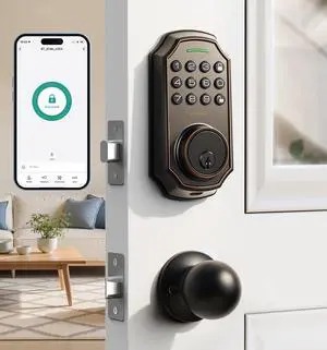 Keyless Entry Door Lock with 2 Door Knobs - App Control & Keypad Deadbolt Smart Locking, 100 User Codes, Anti-Peep Password, Auto Lock & One-Time Codes, Easy Install for Front Door Security (Bronze)