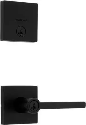 991 Halifax Keyed Entry Lever and Single Cylinder Deadbolt Combo Pack Featuring SmartKey and Microban in Matte Black
