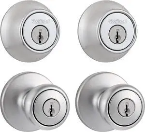 242 Tylo Entry Knob and Single Cylinder Deadbolt Project Pack in Satin Chrome