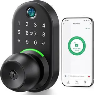Keypad Smart Door Lock with Knob,  Keyless Entry Digital Lock with Handle, Fingerprint Electronic Knob for Front Door, Generate Passcode Remotely, Easy Installation
