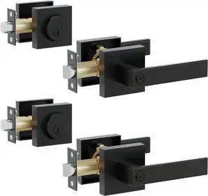 Front Door Lock Set,Keyed Alike Heavy Duty Exterior Door Lock Set,Entry Door Handle and Single Cylinder Deadbolt Combo for Office and Home Security, Reversible for Right and Left Side, 2 Pack