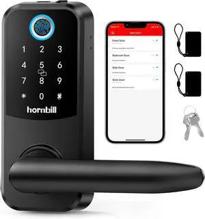Smart Lock Keyless Entry with Handle - Fingerprint Door Locks for Front Door - Keypad Electronic Digital Biometric Bluetooth Passcodes, Works with Alexa, App Control Touch Screen,Auto Lock