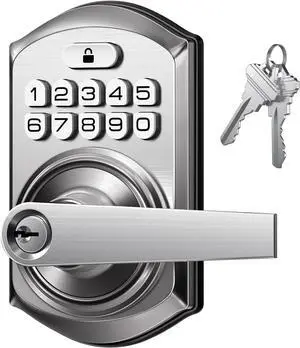 TE004 Keyless Entry Keypad Door Lock with Handle - Smart Digital Electronic Lock for Interior Door with Anti-Peeping, Auto Lock & Passage Mode - Easy Installation - Satin Nickel