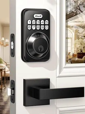 Keyless Entry Door Lock with 2 Lever Handles,  Electronic Keypad Deadbolt, Auto-Locking, Anti-Peeping Password, Digital Code Door Lock, Front Door Handle Sets, Matte Black