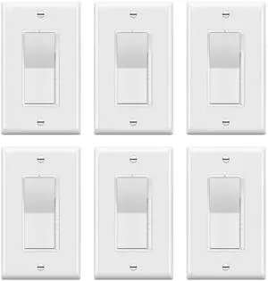 Dimmer Light Switch, LED Dimmer Switches for 300W Dimmable LED/CFL Lights and 600W Incandescent/Halogen,Full Range Dimming, Single Pole/3-Way, Wall Plate Included, UL Listed, 6 Pack,White