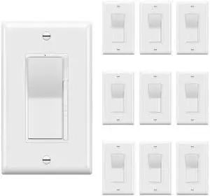 Digital Dimmer Paddle Light Switch for Dimmable 300W LED/CFL Lights, Single Pole/3-Way, Modern Upgrade,LED Slide Dimmer, Wall Plate Included, UL Listed, White,10 Pack