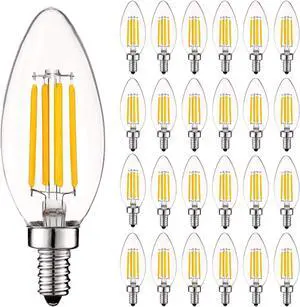 Vintage Candelabra LED Bulb 60W Equivalent, 550 Lumens, 3000K Soft White, Chandelier Light Bulbs 5W, Dimmable, Clear Glass, Filament Candle Bulbs, UL Listed, E12 Base (24 Pack)