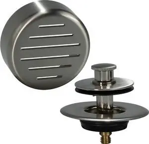 60111 Tub Drain Trim Kit with Push eN Lift Stopper, Classic High-Capacity Overflow Plate, and Press-in Strainer Cover, Satin Nickel