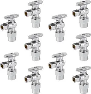 10-Pack  1/4 Turn Angle shut off Valve 3/8" OD Compression X 1/2" CPVC Pipe Connection, Chrome Plated Brass,(VALVE070-10PCS)