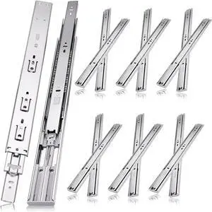 20 inch Drawer Slides 6 Pairs (12pcs) Soft Self Close 3 fold Full Extension Ball Bearing Cabinet Drawer Glides Side Mount for Dresser, Cabinet, Kitchen 100 LB Capacity 20" Silver