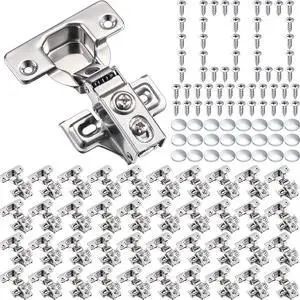 100 Pack Soft Closing Cabinet Hinges for Kitchen 1/2 Inch Partial Overlay Kitchen Cabinet Door Hinges 105 Degree Concealed with Mounting Screws for Frameless Face Frame Door