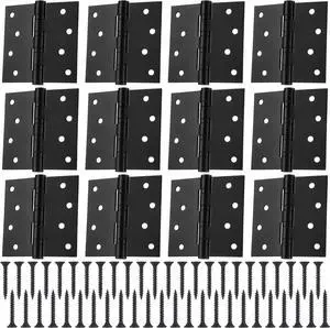 12 Pcs 4'' Ball Bearing Door Hinges Stainless Steel Heavy Duty Hinges 4 x 4 Inch Exterior Door Hinges with Square Corners (Black)
