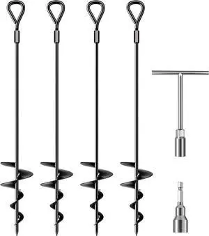 18''/30" Long Ground Anchor, Heavy Duty Earth Anchors Ground Anchors Screw in Kit with T-Handle Hex Wrench for Camping Tent, Swing Sets, Securing Animals, Sheds, Trampoline