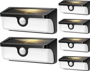 Linkable Solar Lights Outdoor, 2500LM Motion Sensor Wall Lights with Diffuser for Extra Wide Lighting, IP65 Waterproof, Solar Powered for Fence Garden, Patio, Porch, Yard, 6 Pack