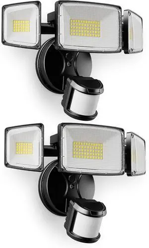 2 Pack 75W 7500LM LED Motion Sensor Outdoor Lights, Dusk to Dawn Flood Lights Outdoor Motion Sensor, Hardwired Security Light Floodlights Outside 6500K Daylight IP65 Waterproof (Black)