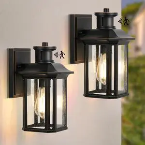 2 Pack Motion Sensor Outdoor Lights, 3 Adjustable Lighting Modes Porch Lights, Dusk to Dawn Exterior Lighting Fixture, Waterproof Outside Wall Lantern Sconce for House, Garage, Front Porch, ETL Listed