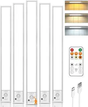 16in Under Cabinet Lighting with Remote Control,160 LED Motion Sensor Light Indoor,4000mAh USB Rechargeable Closet Lights,3 Color Temps Wireless Under Counter Lights for Kitchen,Pantry, Stair, 5 Pack