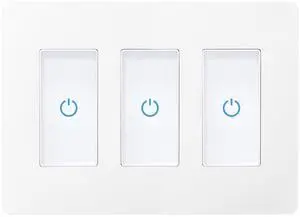 Touch Smart Switch 3 Gang, WiFi Light Switch Compatible With Alexa and Assistant, Neutral Wire Needed, No Hub Required, White, M22-1-3-DY