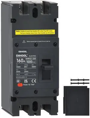 160 Amp DC Circuit Breaker,2P 1000V 20kA Breaking Capacity Battery Disconnect Switch with Thermal Magnetic Trip for Solar, UPS, Battery