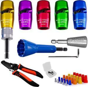 Wire Stripper Tool for Electric Drill -  9 in 1 Professional US Regulations Stripping and Twisting Connectors for 14-12-10-8-6 Gauge AWG Cable, Electrician Tools Gadget Drill Accessories Set Kit