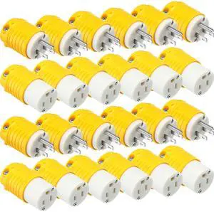 24 Pcs Extension Cord Ends 15A 125V 2 Pole 3 Wire Heavy Duty Replacement Male Plug Female Connector Set 5-15P 5-15R Straight Blade Plug Grounding Type/ETL Listed (Male,Female)
