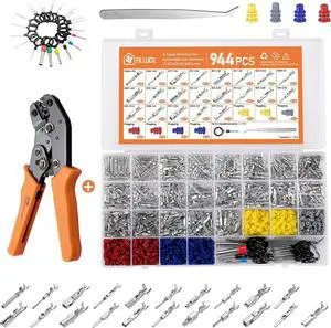 945Pcs Pin Connector Kit,Car Electrical Wire Connectors Terminal Pins,21Type Non-Insulated Plug 1/1.5/1.8/2.2/2.8/3.5mm,Large Quantity&Easy Store with Ratchet Crimping Tool 22-16 AWG