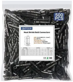 Heat Shrink Butt Connectors, 14-12 AWG Marine Grade Insulated Crimp Wire Connectors, Waterproof Electrical Connectors Butt Splice for Boat Truck Wiring