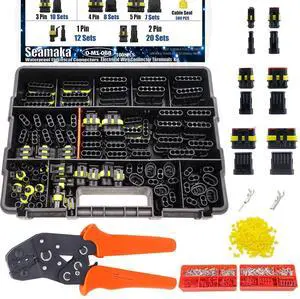 1008PCS 63 Sets Waterproof Automotive Wire Connectors Kit 1/2/3/4/5/6 Pin Automotive Replacement Electrical Accessories Plug Connectors Kit Male and Female Connector with Ratchet Crimping Tool