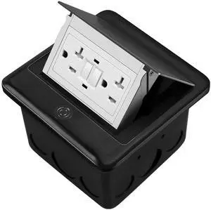 Recessed Floor Electrical Outlet Kit,Waterproof Electrical Outlet Covcer Box,Hidden GFCI Outlet+20A Tamper-Resistant Receptacle Outlet with Slow Elastic DampingETL CertifiedBlack