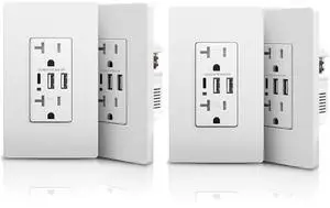 Wall Outlet with USB Ports, 3-Port USB C Outlet, 30W 6.0A Electrical USB Outlet, 20Amp USB Outlet Receptacle, Tamper Resistant in-Wall Charger, Screwless Outlet Cover, UL Listed, 4-Pack, White