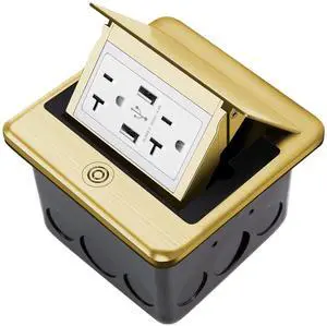 Recessed Floor Electrical Outlet Kit,Waterproof Electrical Outlet Covcer Box,Hidden 4.8A USB+20A Tamper-Resistant Receptacle Outlet with Slow Elastic Damping ETL Certified,Brass