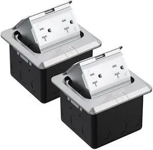 Pop Up Floor Outlet Covers Box with 20 Amp Stainless Steel TR Receptacle Outlet, 2 Pack, Silver