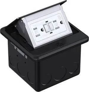 Pop Up Floor Outlet Covers Box with 15 Amp Stainless Steel GFCI Tamper Resistant Rceptacle Outlet, ETL Listed, Black