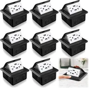 8 Pack Pop up Floor Electrical Outlet Cover Box Kit with 4.8A USB Charger 20Amp Waterproof Weatherproof Floor Tamper Resistant Outlet Receptacle for Countertop Home (Black)