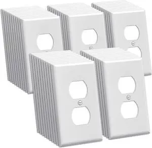 50 Pack 1-Gang Mid-Size Duplex Wall Plate, Midway Switch Plates, Unbreakable Polycarbonate Receptacle Outlet Cover and Switch Cover, ETL Listed, White