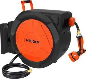 5/8 Inch 100FT Retractable Garden Hose Reel Wall Mounted 10-Pattern Nozzle, Any Length Lock Auto Rewind, 180° Swivel Bracket Auto Water Hose Reel Heavy Duty for Outside (3/4" Brass Fitting)