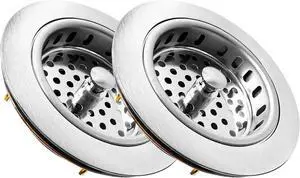 BS10101BN-2P Post Style Sink Strainer, 3-1/2" Metal Kitchen Strainer, Cast Brass Body Basket Strainer, Strainer with Stainless Steel Basket, Brushed Nickel Finish 2 Pack