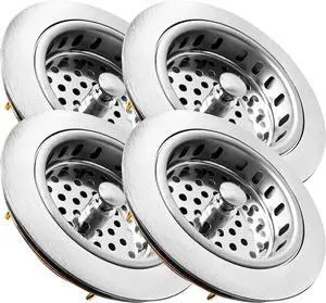 BS10101BN-4P Post Style Sink Strainer, 3-1/2" Metal Kitchen Strainer, Cast Brass Body Basket Strainer, Strainer with Stainless Steel Basket, Brushed Nickel Finish 4 Pack