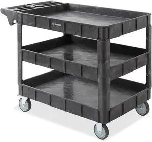 Utility Cart with Wheels, 46" x 25" Heavy Duty 550 lb. Capacity with Shelves - 3 Tier Rolling Cart with Two 5" Swivel Casters for Warehouse, Garage, Cleaning