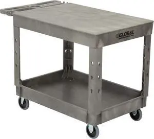 Plastic 2 Flat Shelf Service & Utility Cart, 44" x 25-1/2", 5" Rubber Caster