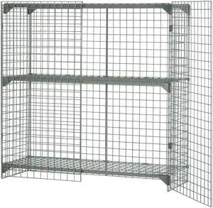Commercial 1-Tier 2 Door Wire Mesh Security Locker, 48" W x 24" D x 48" H, Gray, Unassembled, Industrial Wide-Span Security Cage, Bulk Storage Locker