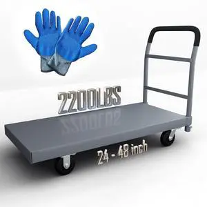 Heavy Duty Flatbed Cart, 2200LB Foldable Platform Truck Industrial Grade Weight Capacity, 48''L*24''W Platform Cart, Steel Hand Push Dolly Cart for Garden, WarehouseYard